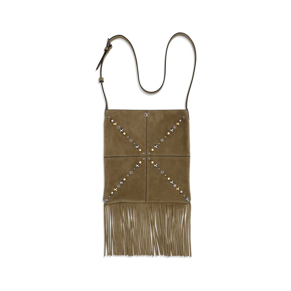 Valentino Garavani Calf Leather Shoulder Bag in Beige