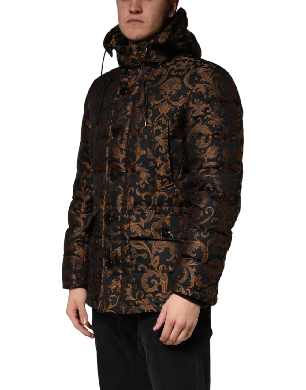 Dolce & Gabbana Floral Jacquard Quilted Hooded Jacket in Black
