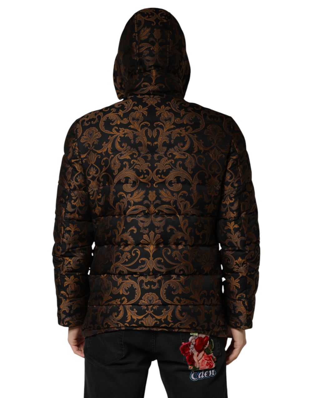 Dolce & Gabbana Floral Jacquard Quilted Hooded Jacket in Black