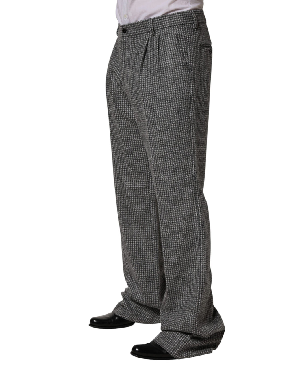 Dolce & Gabbana Wool-Alpaca Straight Dress Trousers in Grey Houndstooth