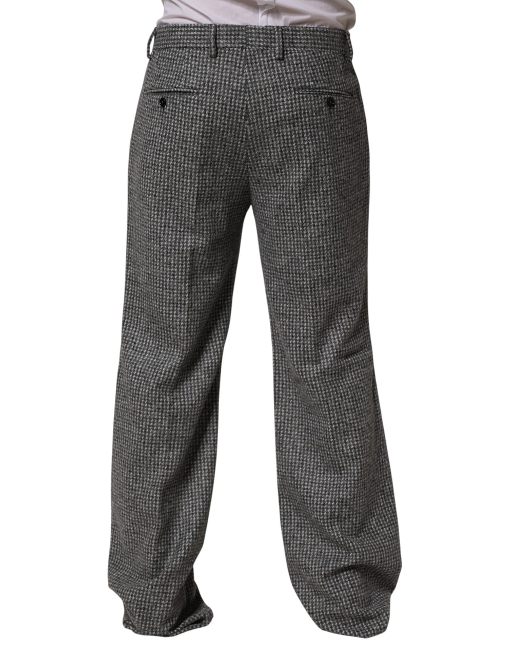 Dolce & Gabbana Wool-Alpaca Straight Dress Trousers in Grey Houndstooth