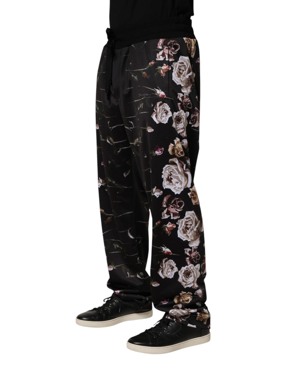 Dolce & Gabbana Floral Straight-Leg Trousers in Black