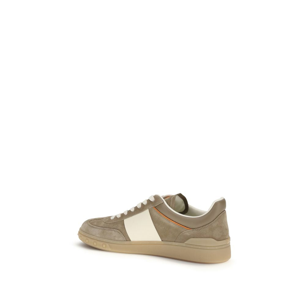 Valentino Garavani Calf Leather Low Top Sneakers in Beige