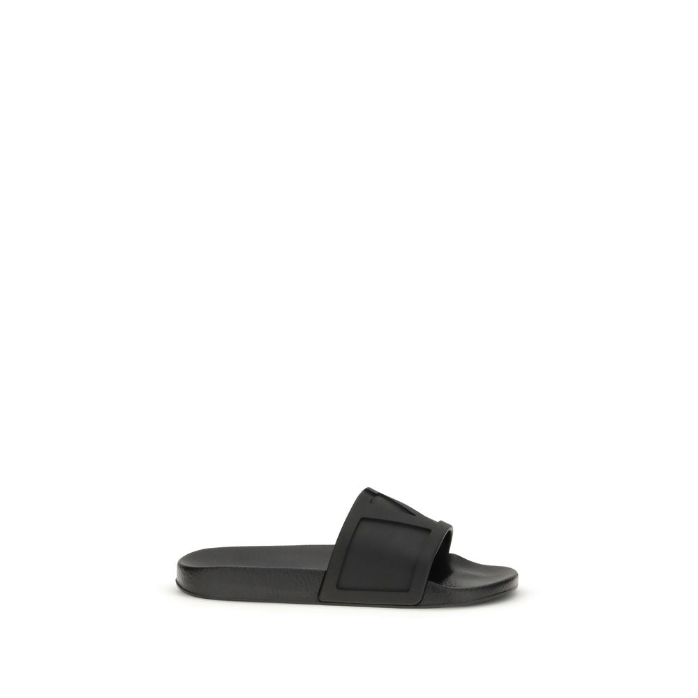 Valentino Garavani Black Rubber Sandals VLogo Embossed mens luxury fashion - Mens Edit