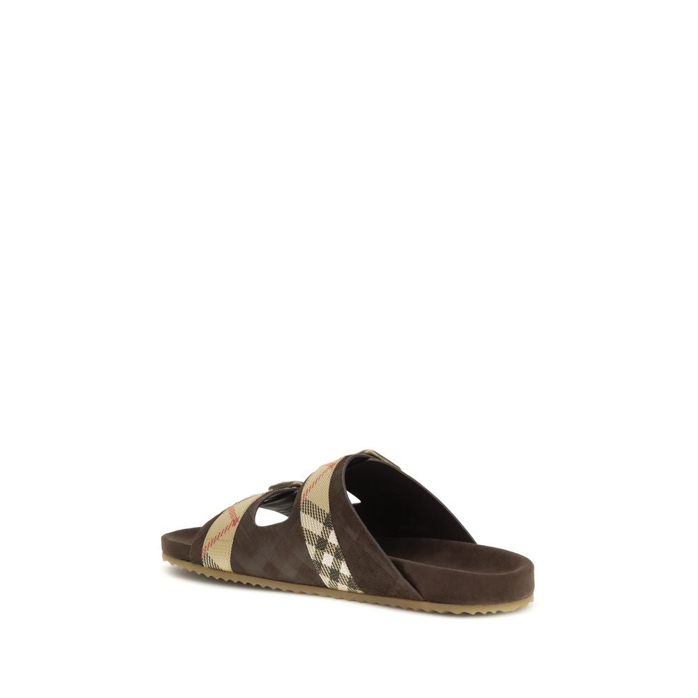 Burberry Calf Leather Flat Sandals in Brown