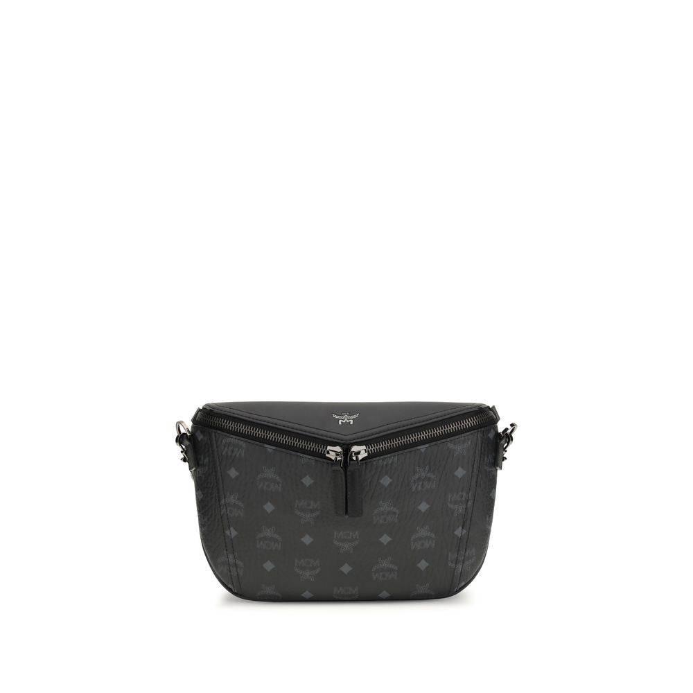 MCM Calfskin Leather Belt Bag in Black