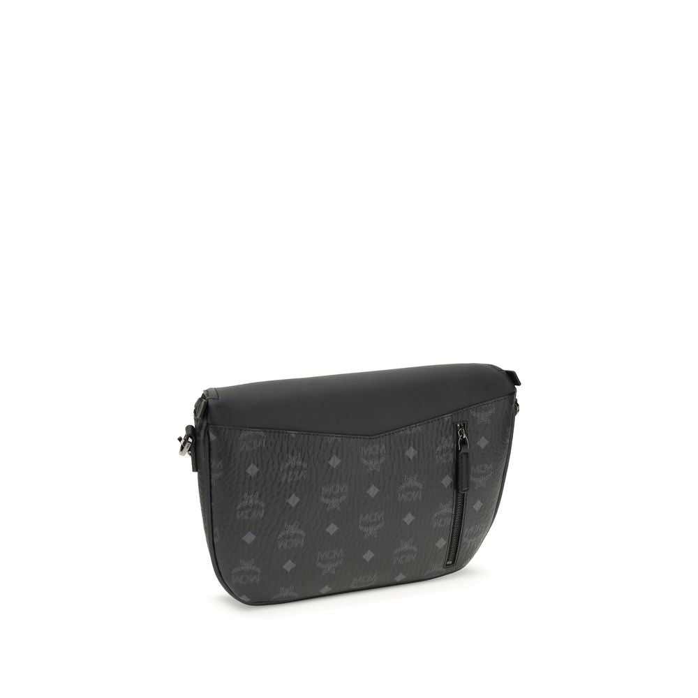MCM Calfskin Leather Belt Bag in Black