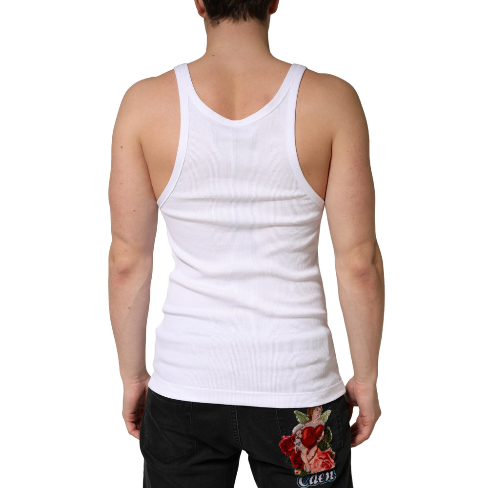 Dolce & Gabbana 100% Cotton Ribbed Sleeveless Top in White