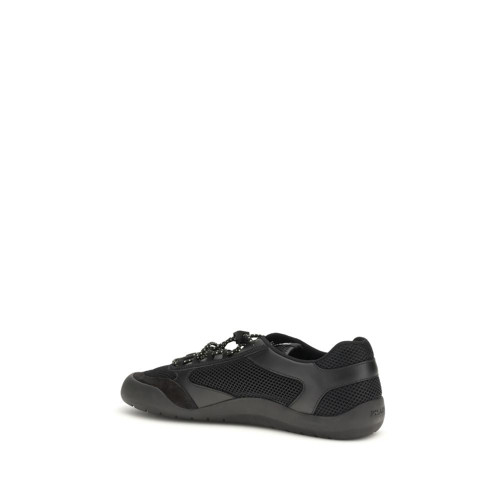 Prada Mesh and Leather Trim Athletic Sneakers in Black