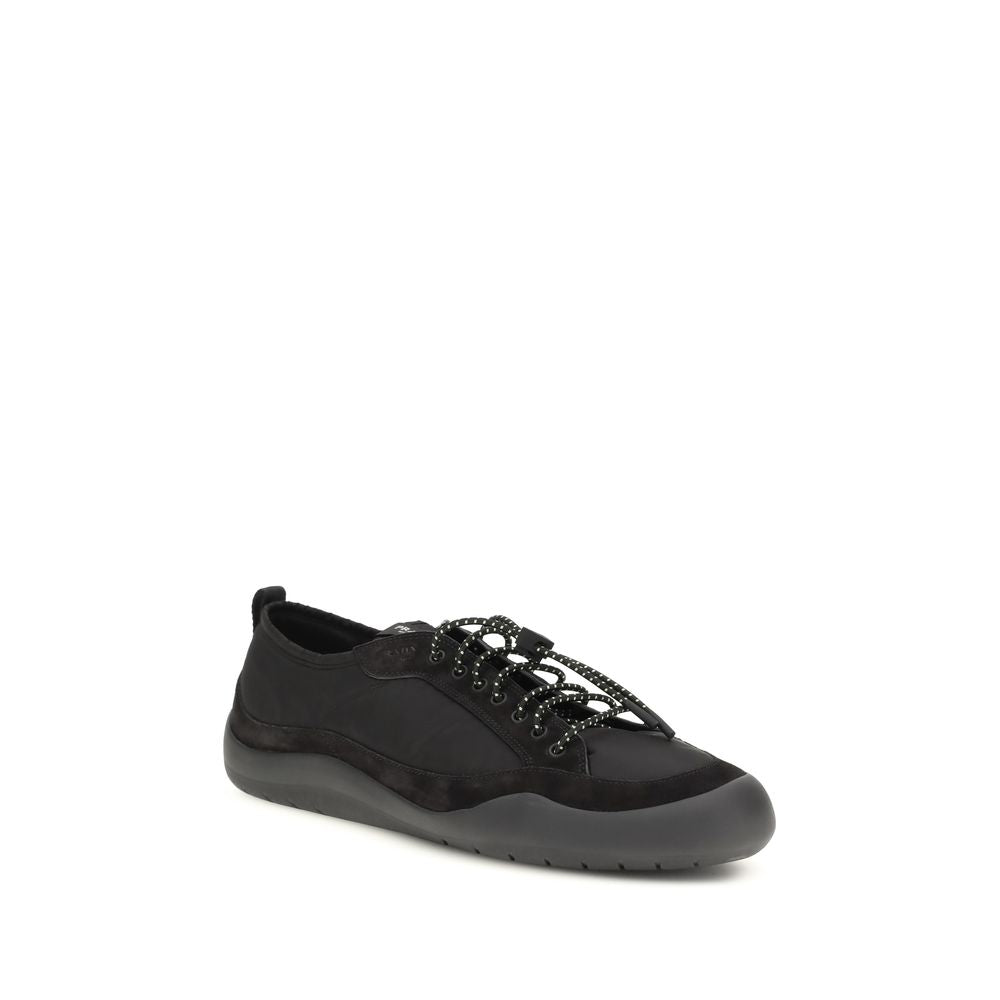 Prada Recycled Polyamide and Calf Leather Sneakers in Black