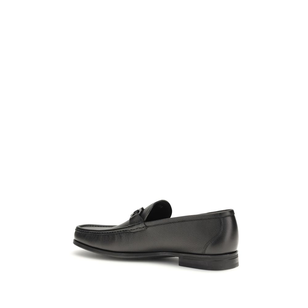 Ferragamo Calf Leather Gancini Buckle Slip-On Loafers in Black