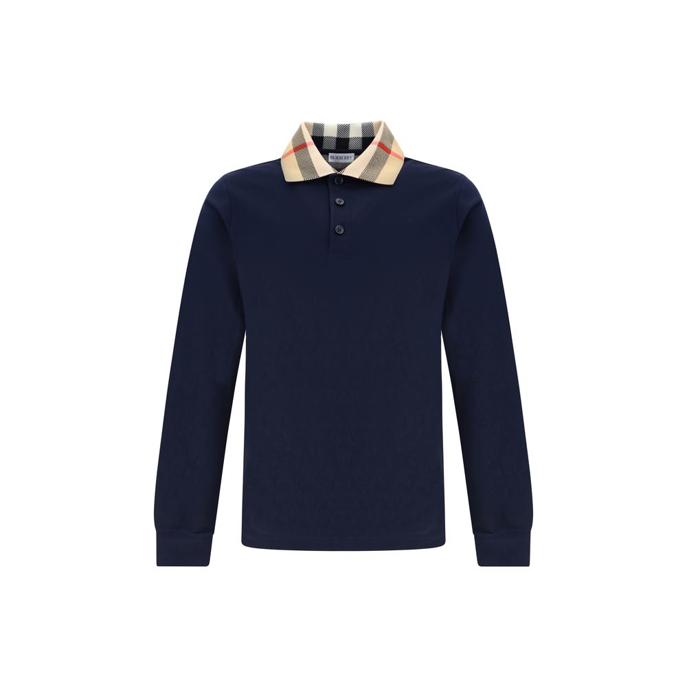 Burberry Blue Cotton Ribbed Polo Shirt mens luxury fashion - Mens Edit