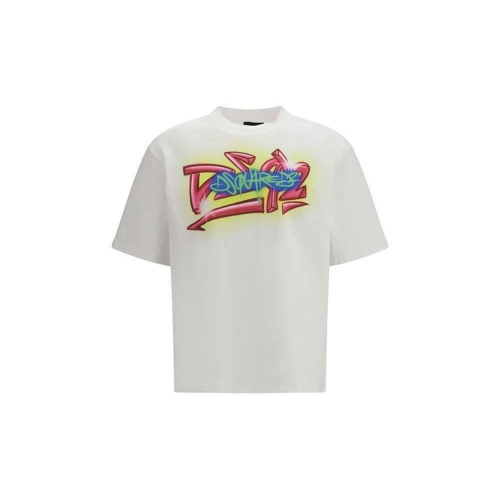 Dsquared² White Cotton T-Shirt Graphic mens luxury fashion - Mens Edit