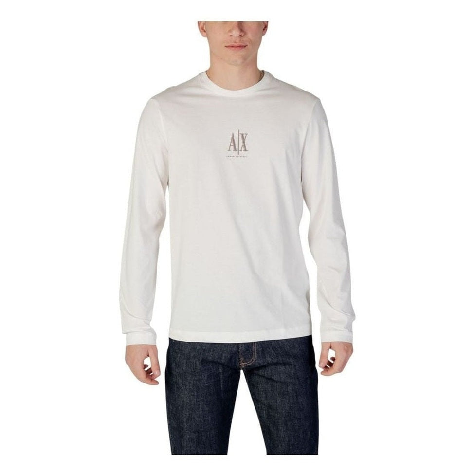 Armani Exchange Cream Cotton Long Sleeve T-Shirt Logo mens luxury fashion - Mens Edit