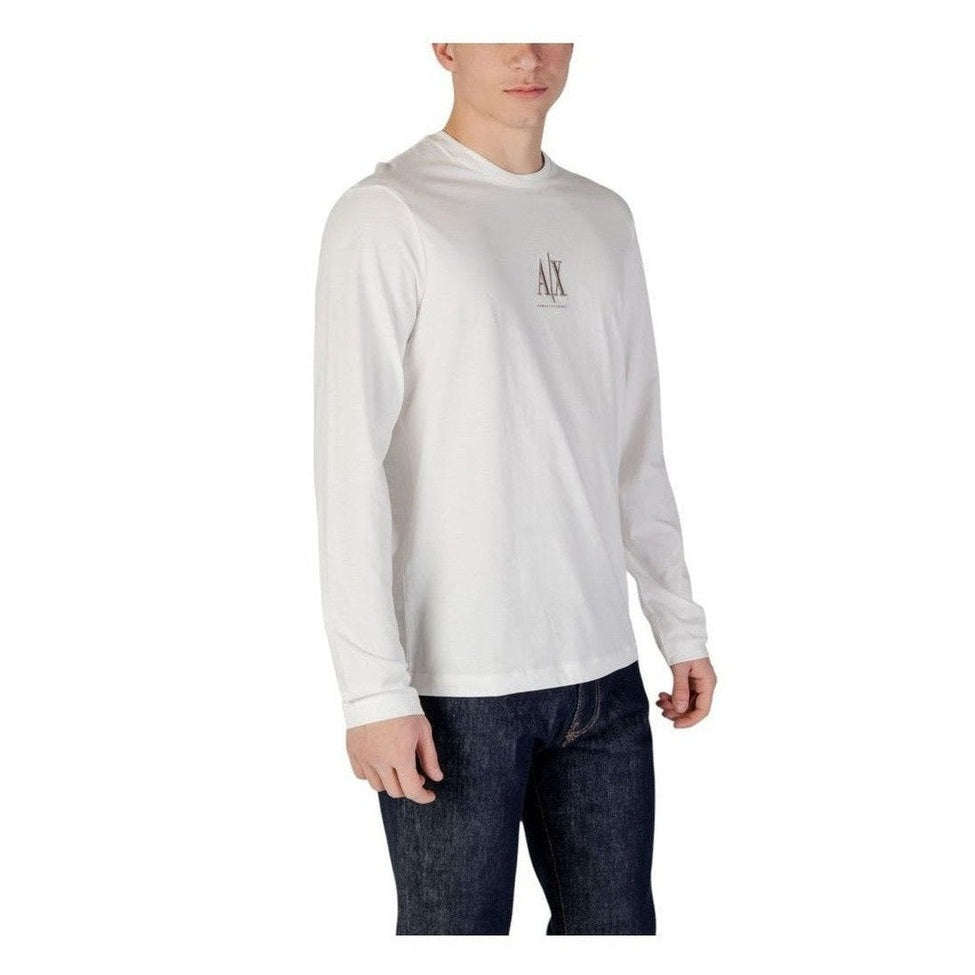 Armani Exchange Βαμβακερό T-Shirt Μακρύ Μανίκι σε Κρεμ