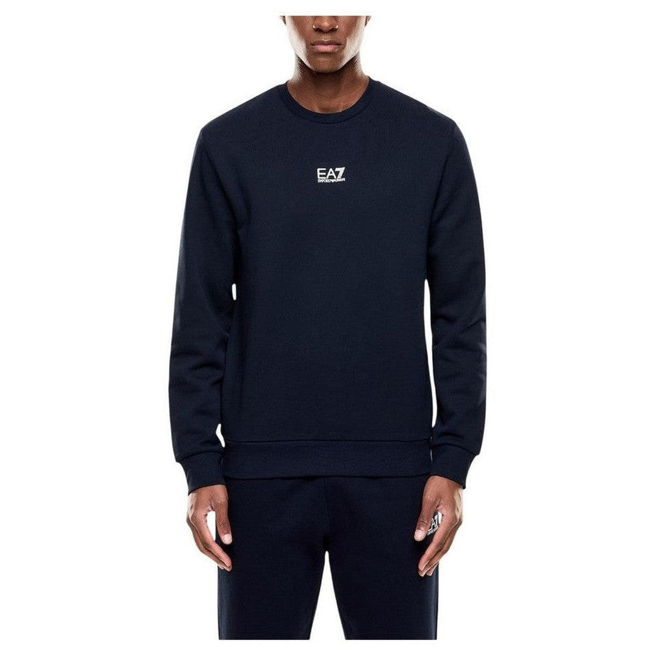 EA7 Emporio Armani Blue Cotton Men's Crewneck Logo Sweatshirt - Designer | Mens Edit
