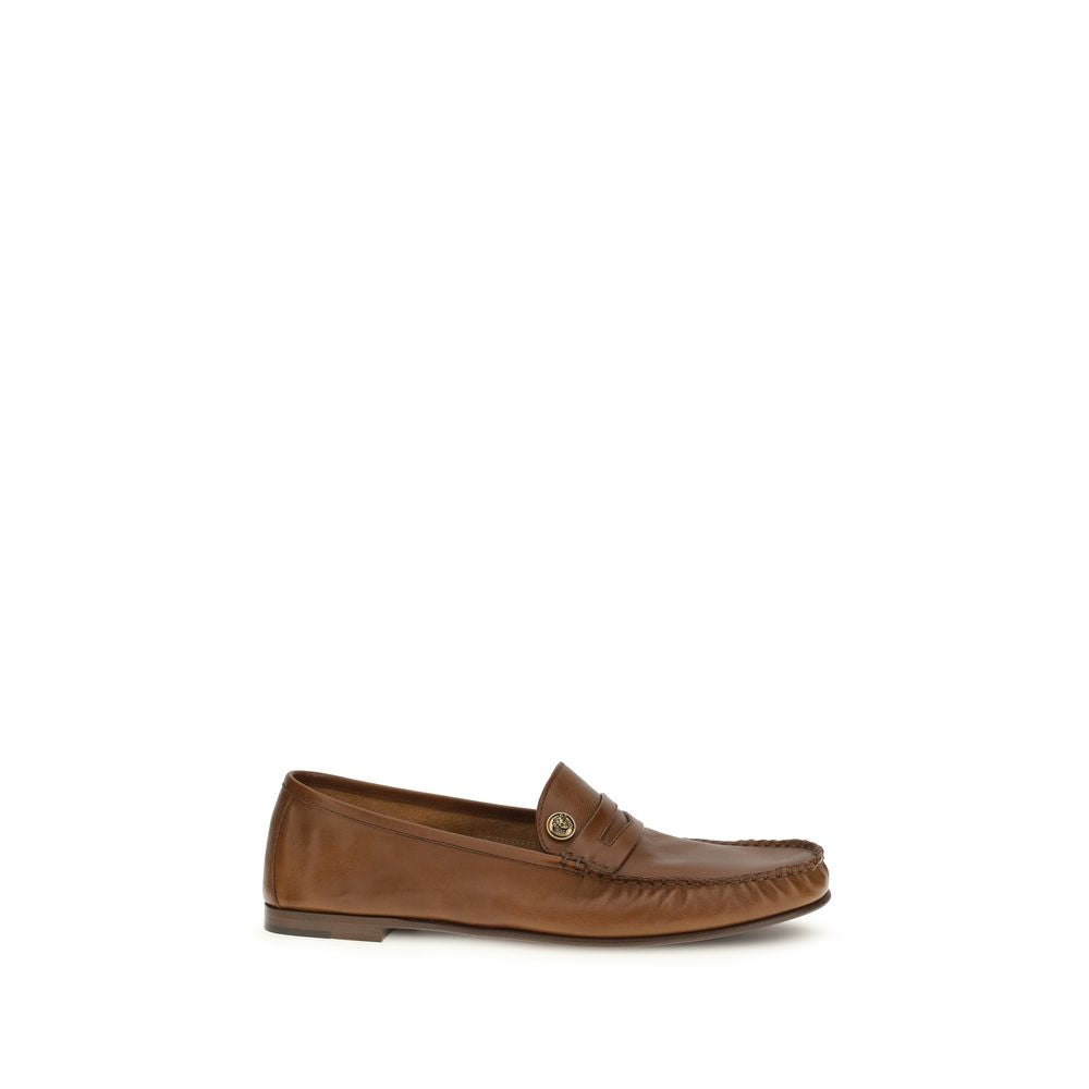 Versace Brown Calf Leather Slip-On Loafers mens luxury fashion - Mens Edit