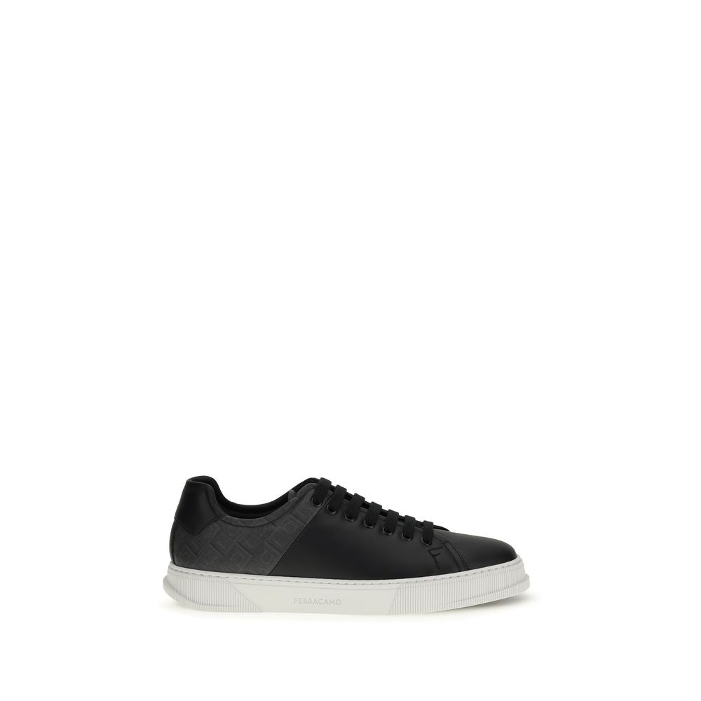 Ferragamo Black Calf Leather Low-Top Sneakers mens luxury fashion - Mens Edit
