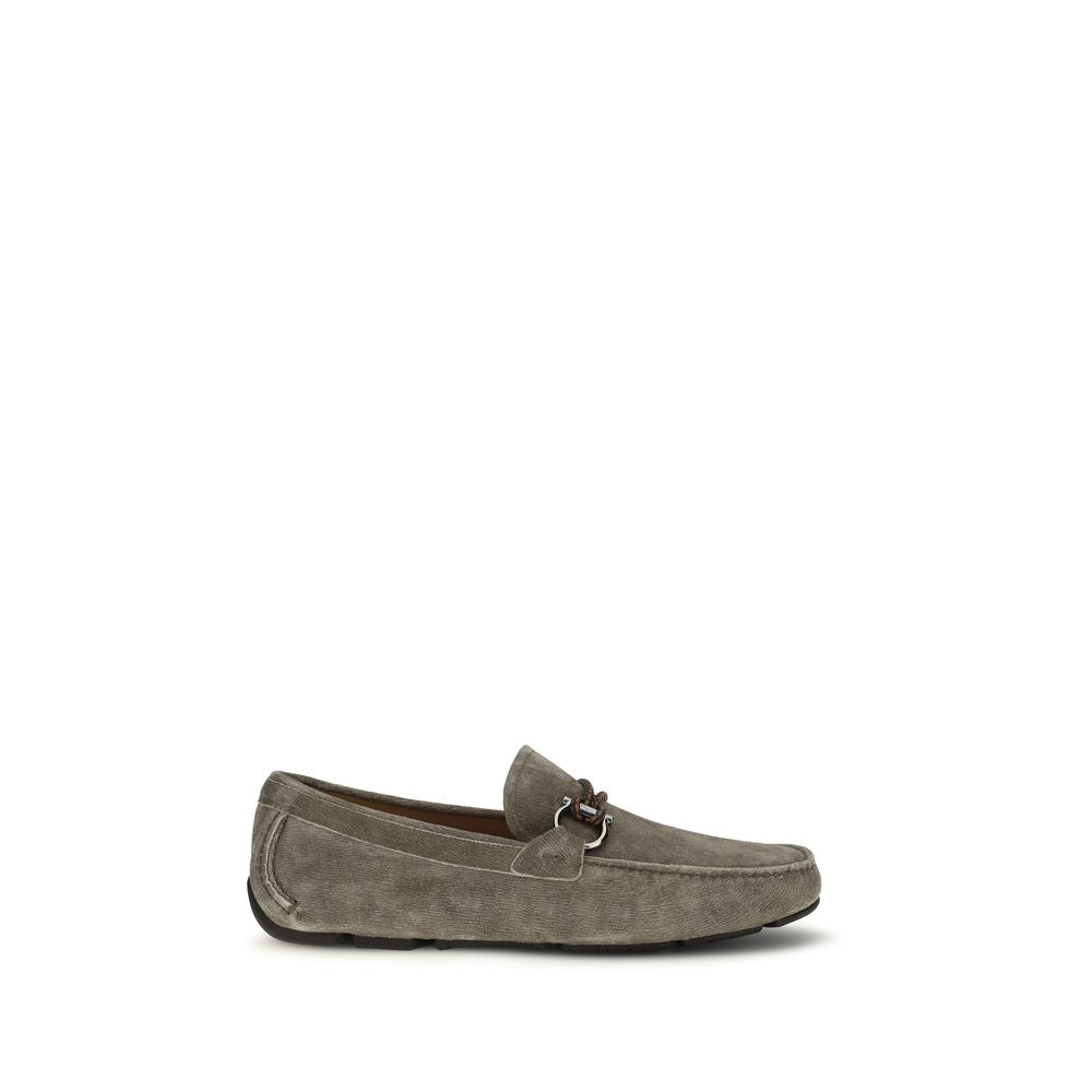 Ferragamo Gray Calf Leather Slip-On Loafers mens luxury fashion - Mens Edit