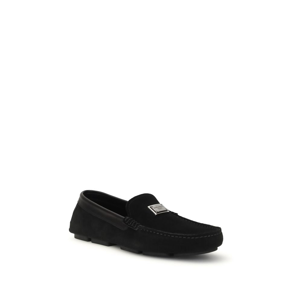 Dolce & Gabbana Calf Leather Slip-On Loafers in Black
