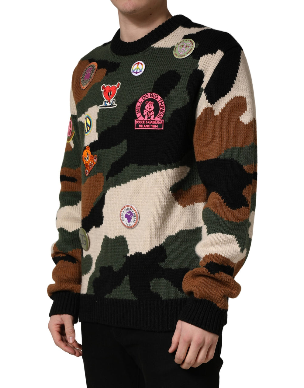 Dolce & Gabbana Intarsia-Knit Camouflage Pullover Sweater in Multicolor