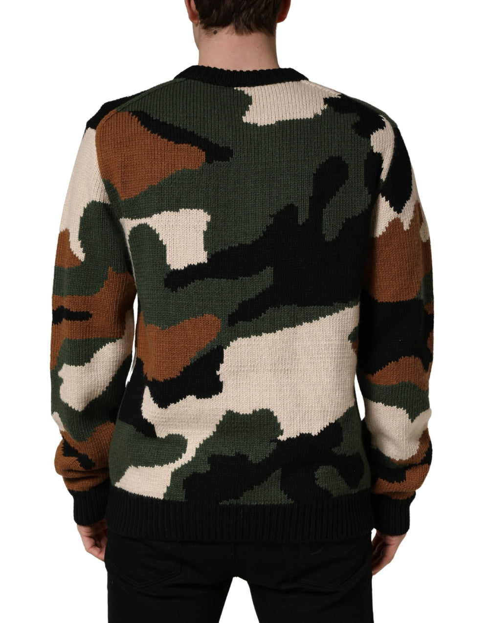 Dolce & Gabbana Intarsia-Knit Camouflage Pullover Sweater in Multicolor