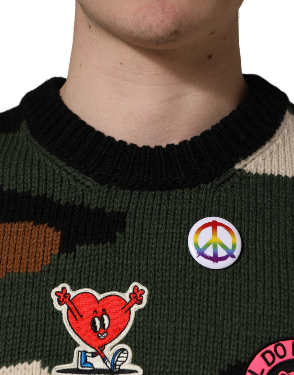 Dolce & Gabbana Intarsia-Knit Camouflage Pullover Sweater in Multicolor