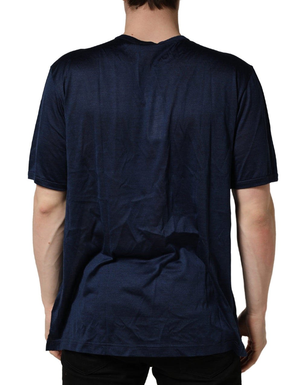 Dolce & Gabbana 100% Silk Crew Neck T-shirt in Dark Blue