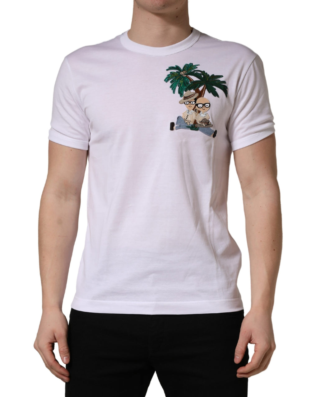 Dolce & Gabbana Palm Embroidered Cotton T-shirt in White