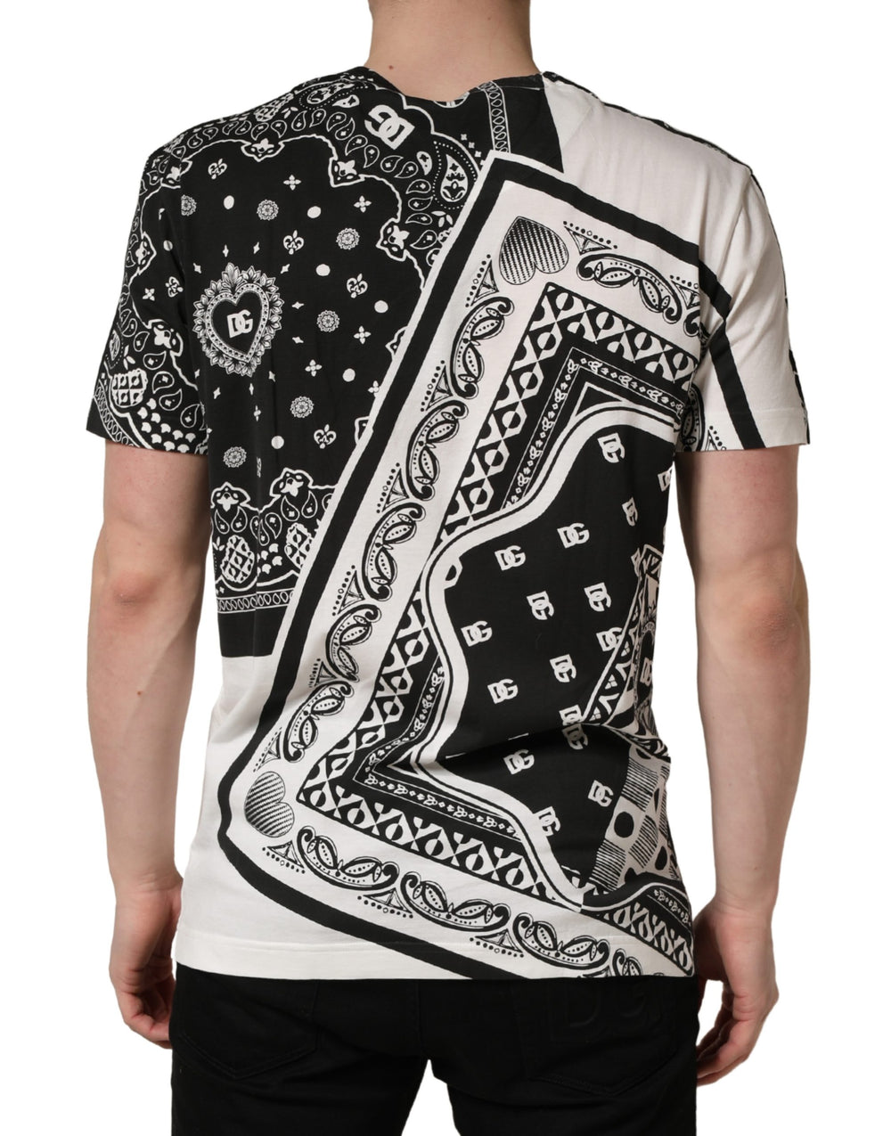 Dolce & Gabbana 100% Cotton Crew Neck T-shirt in Black and White