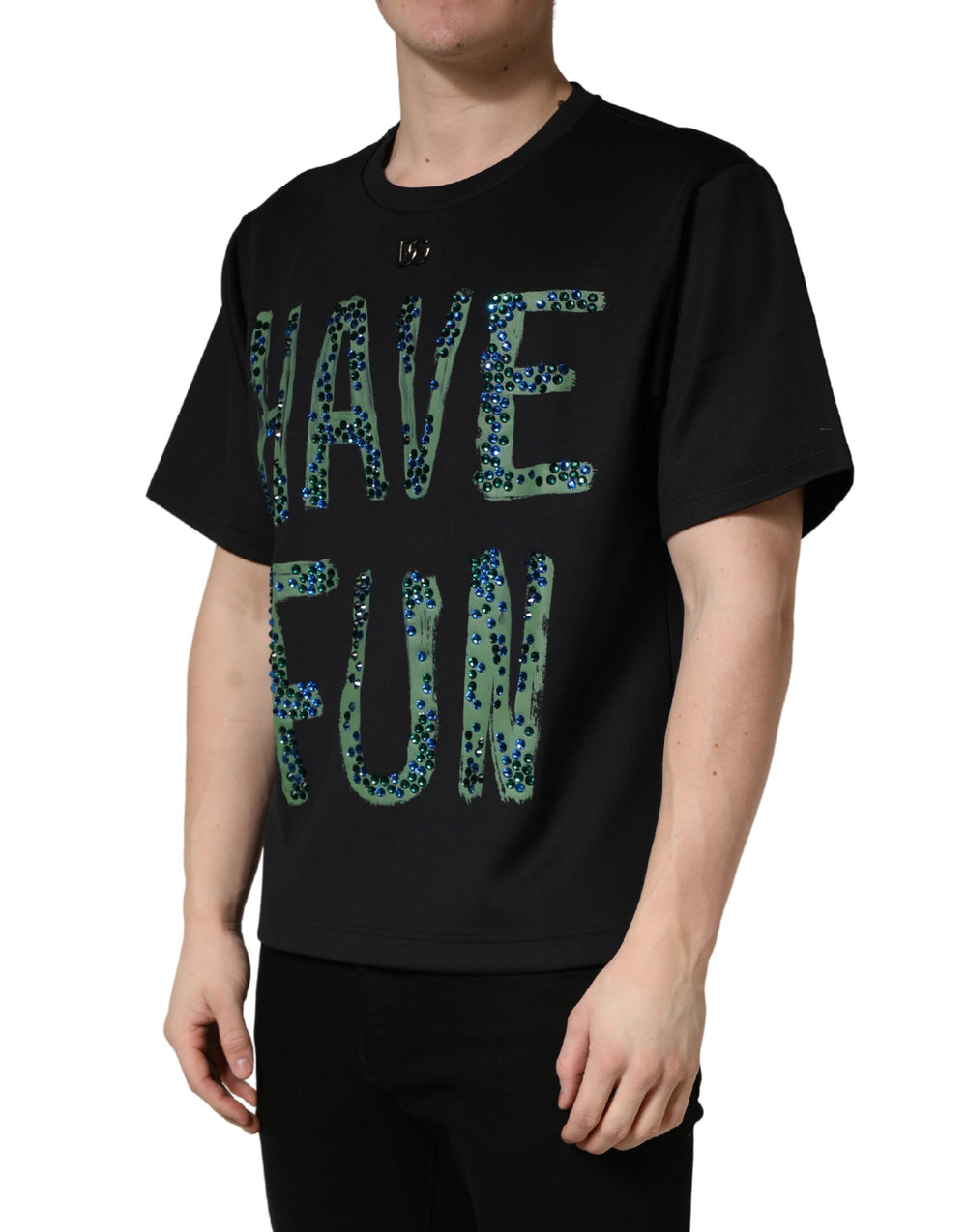 Dolce & Gabbana Have Fun Embellished Crew Neck T-shirt in Black
