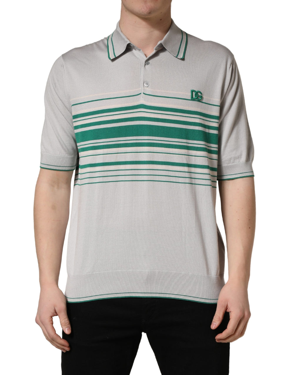 Dolce & Gabbana Silk Polo Shirt in Grey and Green