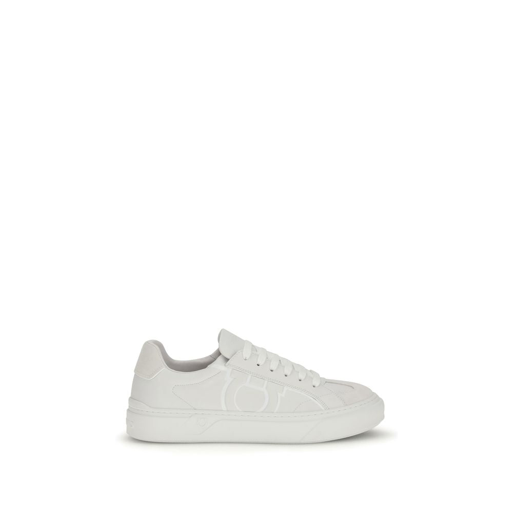 Ferragamo White Calf Leather Gancini Sneakers mens luxury fashion - Mens Edit