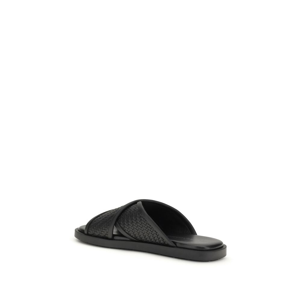 Ferragamo Calf Leather Gancini Flat Sandals in Black