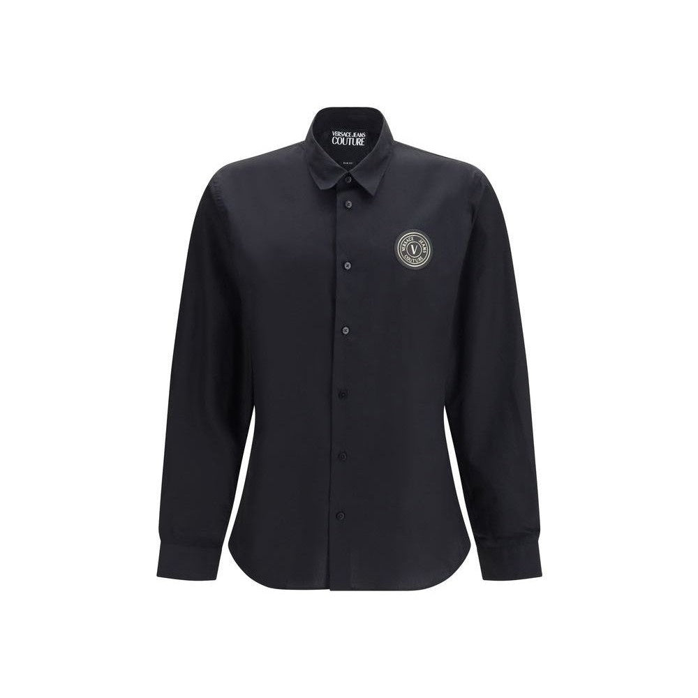 Versace Jeans Black Cotton Dress Shirt Logo Emblem mens luxury fashion - Mens Edit