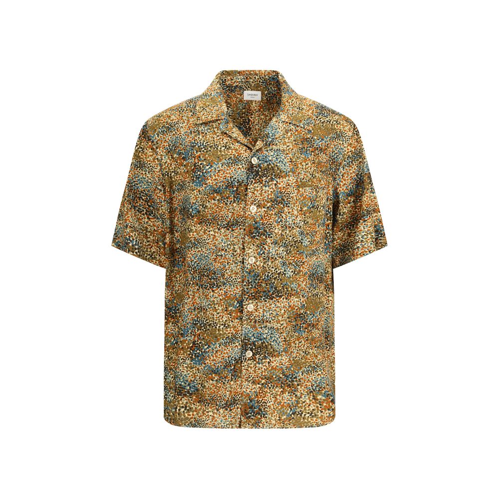 Saint Laurent Viscose Print Short-Sleeve Shirt in Multicolor