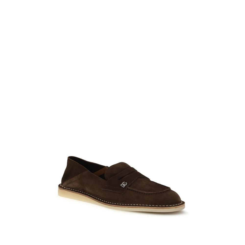 Dolce & Gabbana Calf Leather Slip-On Loafers in Brown