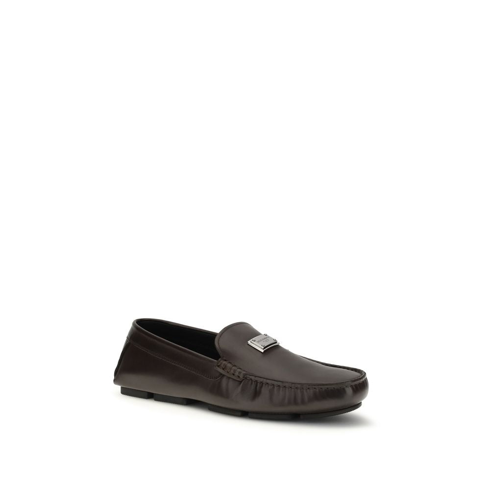 Dolce & Gabbana Calf Leather Slip-On Loafers in Brown