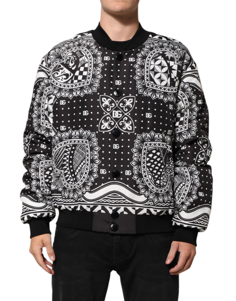 Black White BandanaPrint Men Bomber Jacket mens luxury fashion - Mens Edit