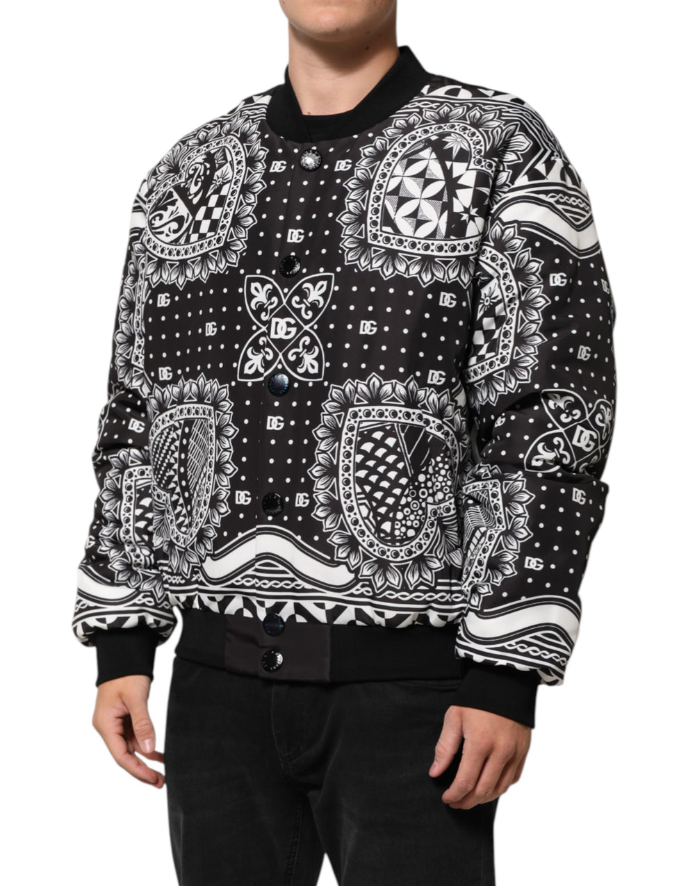 Dolce & Gabbana Bandana-Print Bomber Jacket in Black and White
