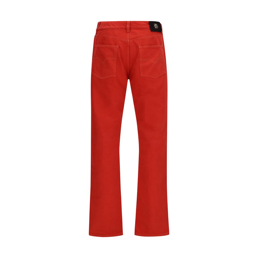 Red Cotton Straight-Leg Jeans