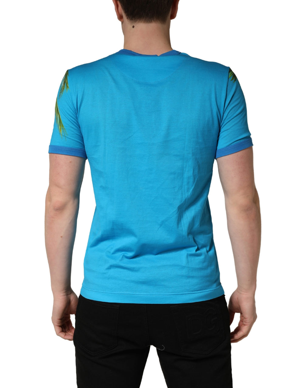 Dolce & Gabbana 100% Cotton Palm Tree Print Crew-Neck T-Shirt in Blue
