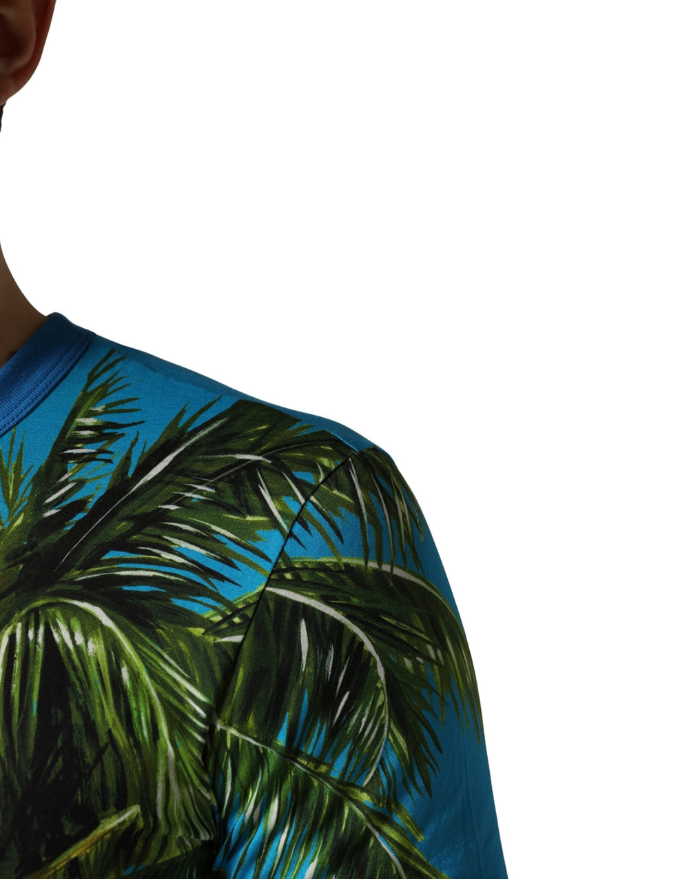 Dolce & Gabbana 100% Cotton Palm Tree Print Crew-Neck T-Shirt in Blue