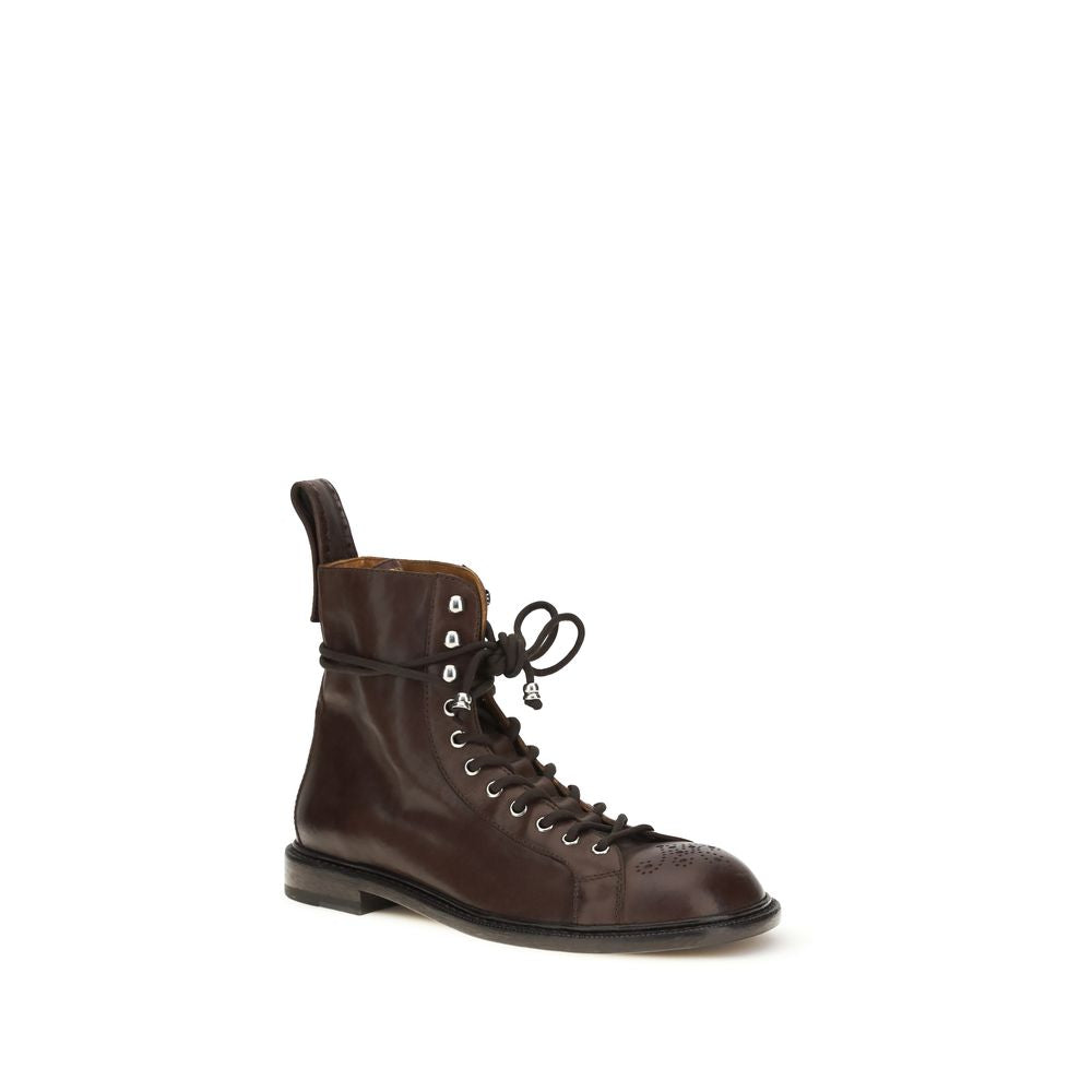 Versace Vegetable-Tanned Calf Leather Ankle Boots in Brown
