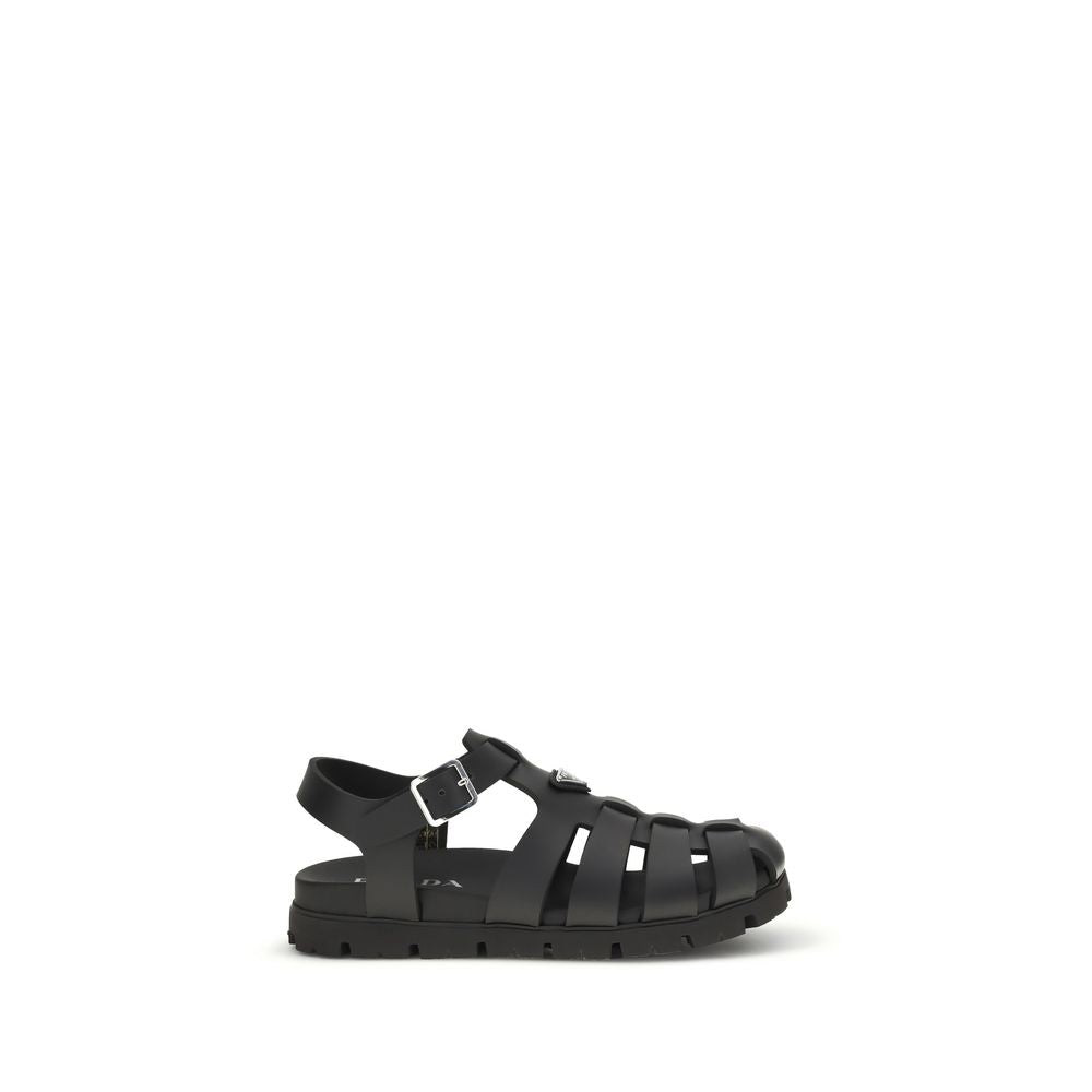 Prada Δερμάτινα Cage Sandals σε Μαύρο