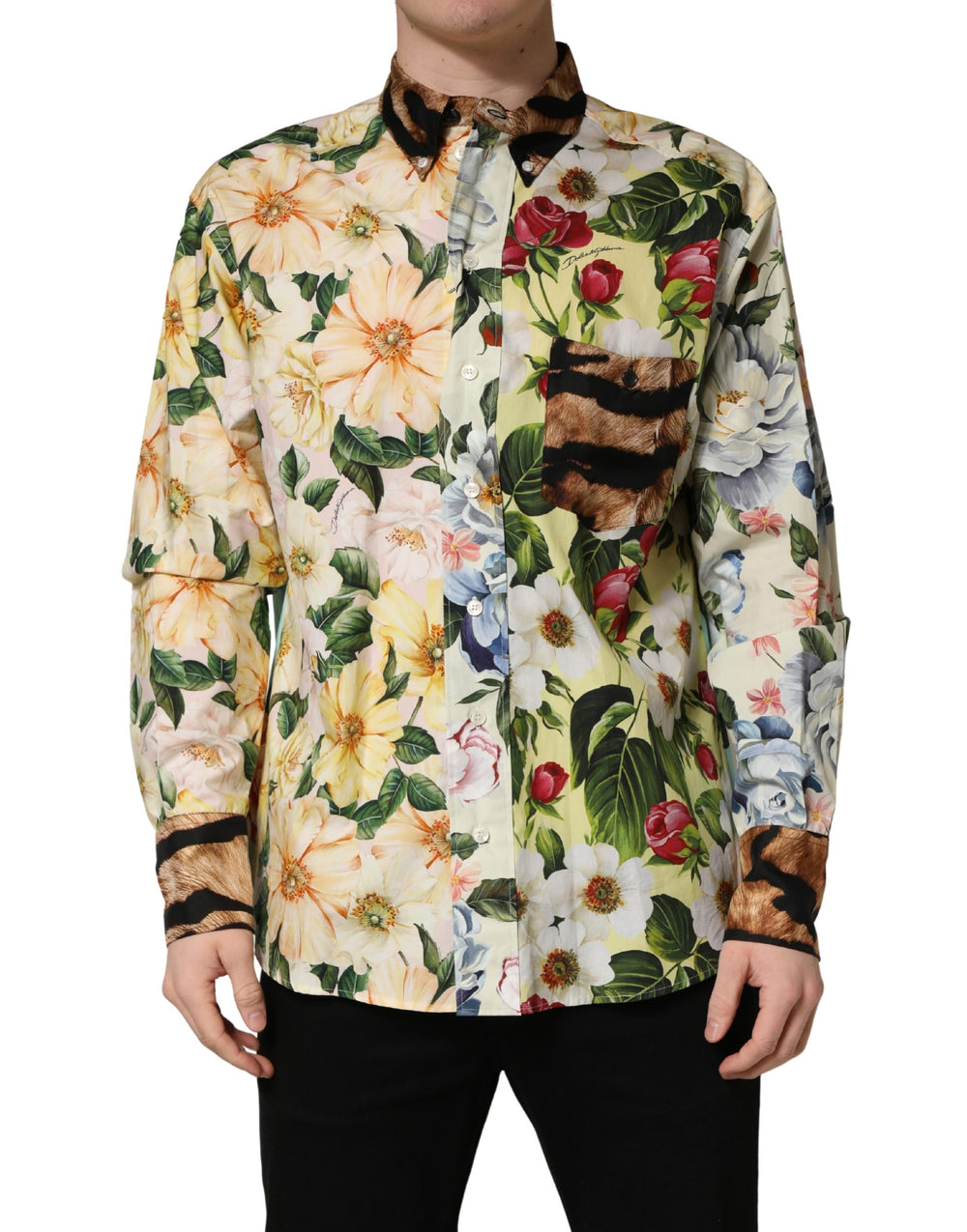 Dolce & Gabbana Floral Animal Print Collared Shirt in Multicolor