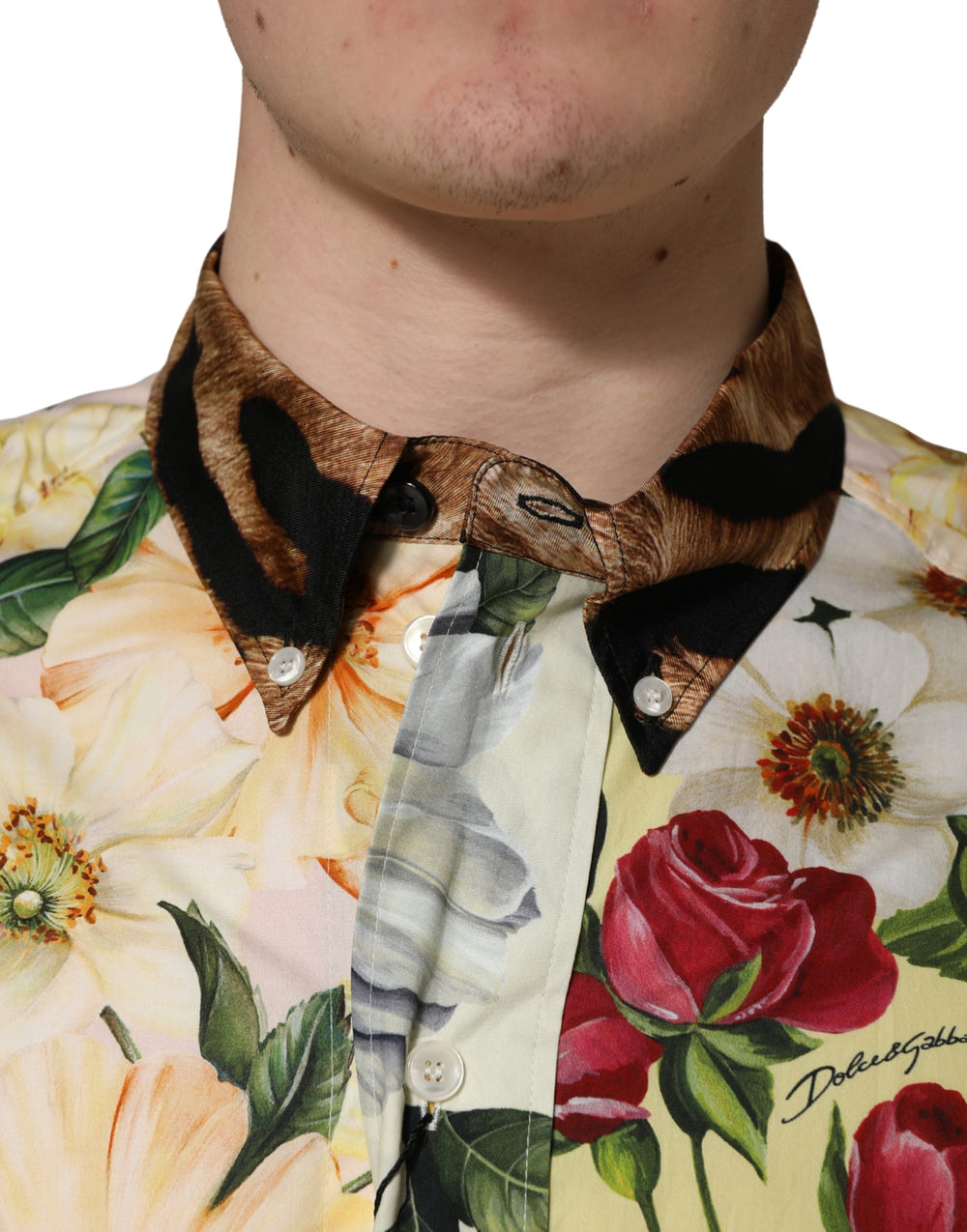 Dolce & Gabbana Floral Animal Print Collared Shirt in Multicolor