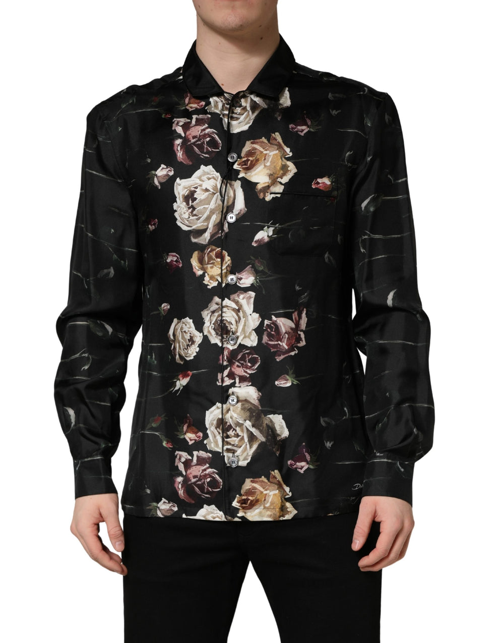 Dolce & Gabbana 100% Silk Floral Print Shirt in Black