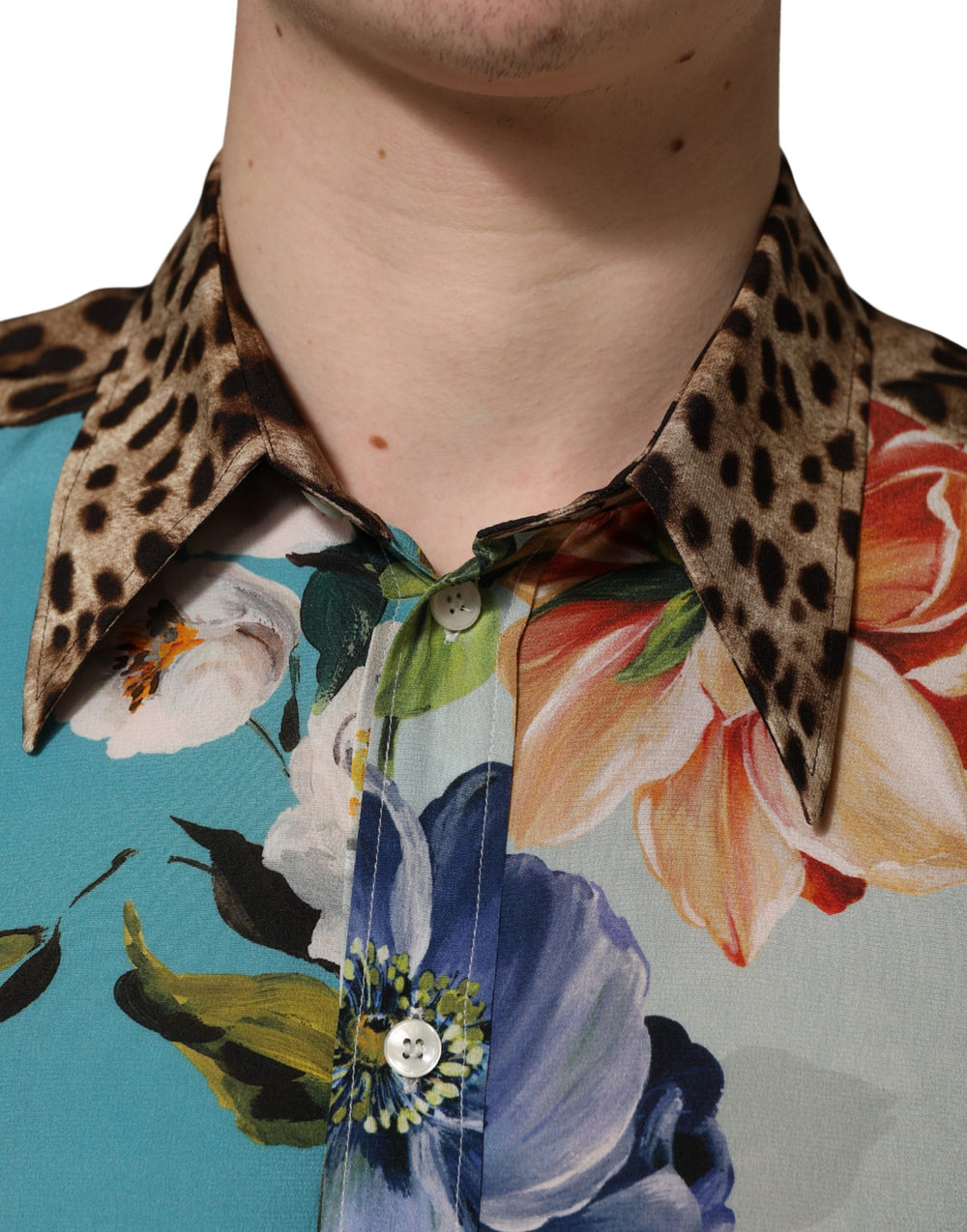 Dolce & Gabbana Floral Animal Print Collared Shirt in Multicolor