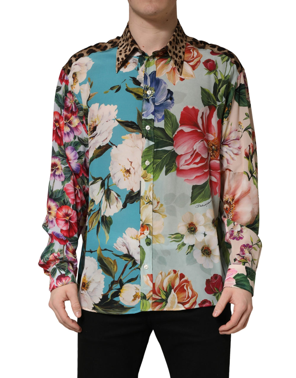 Dolce & Gabbana Floral Animal Print Collared Shirt in Multicolor